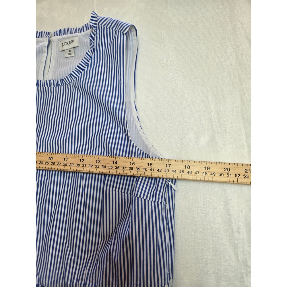 J.Crew Blue White Striped Tiered Ruffle Mini Dress Sleeveless Side Zip Size 8 - Picture 6 of 12